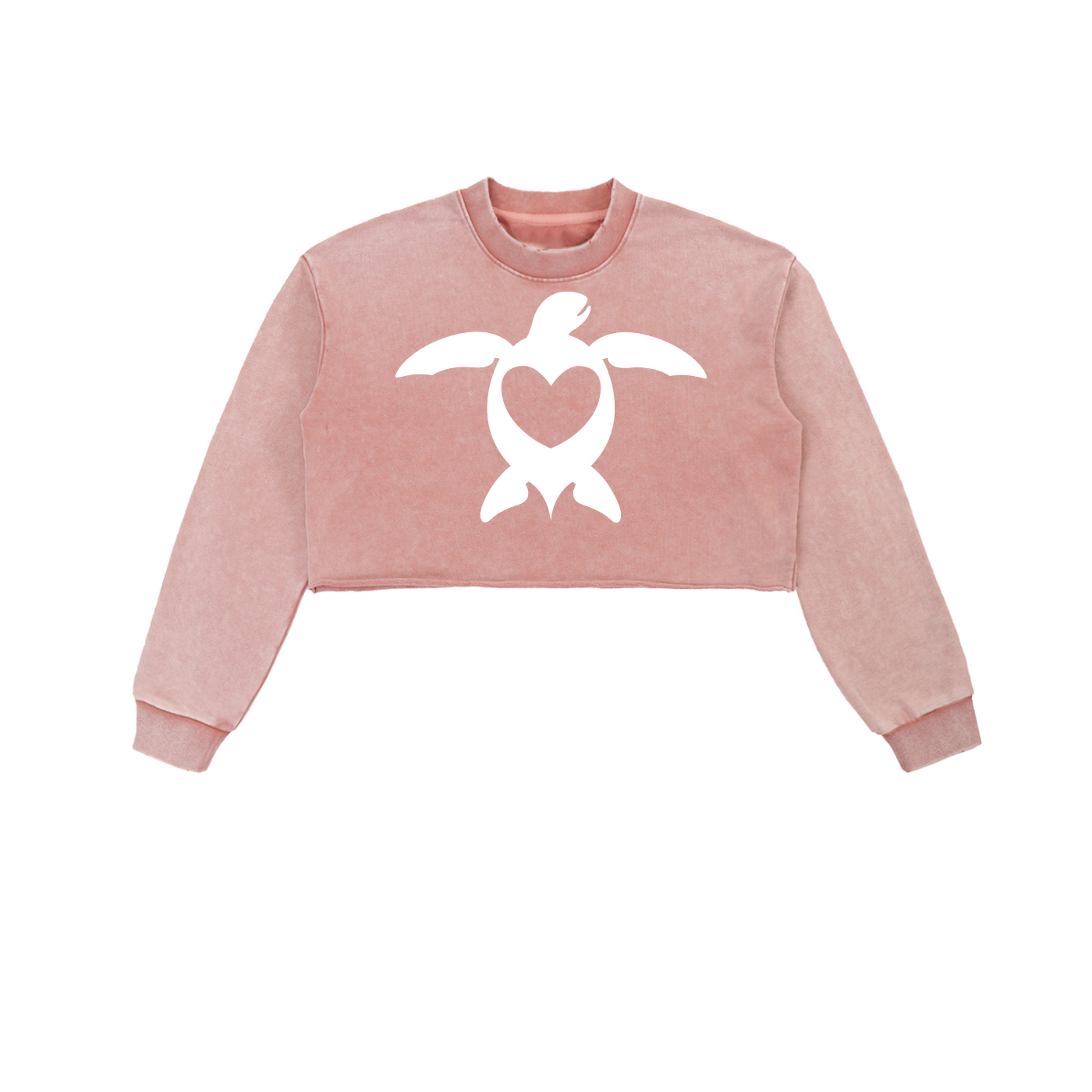 GURFER® TURTLE LOVE Snow Washed Raw Edge Cropped Sweatshirt