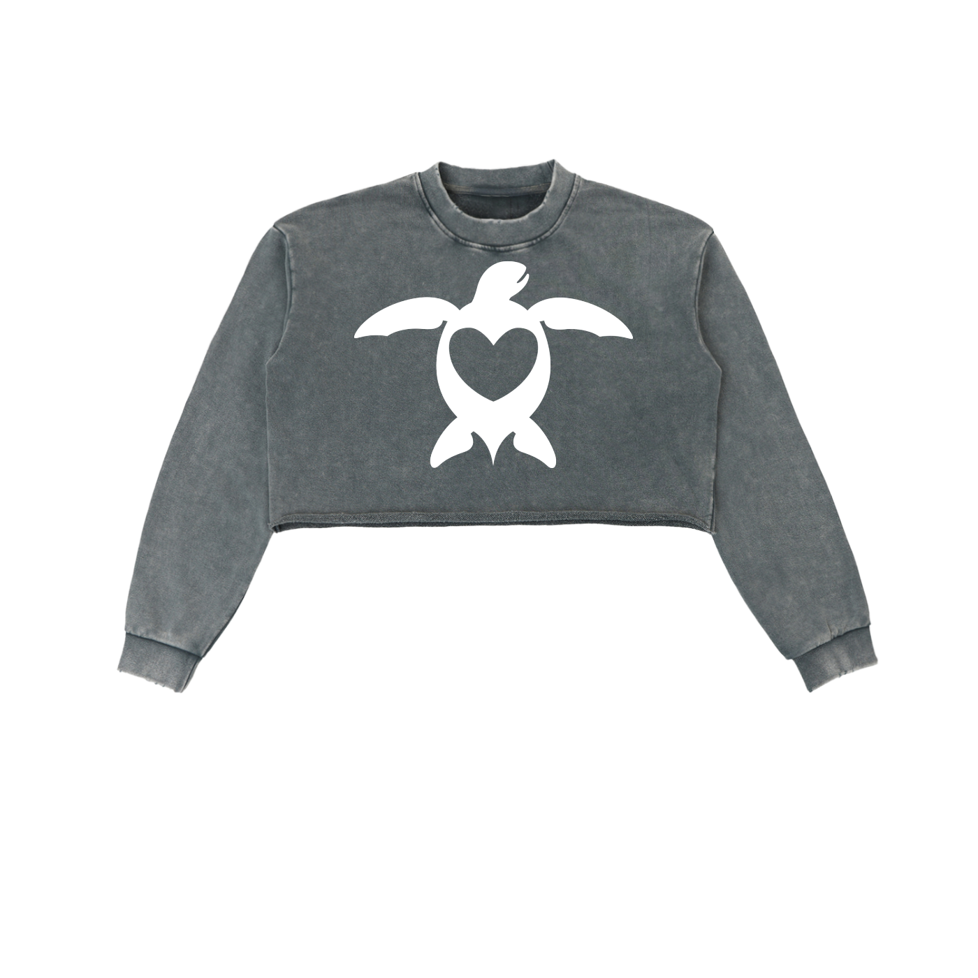 GURFER® TURTLE LOVE Snow Washed Raw Edge Cropped Sweatshirt