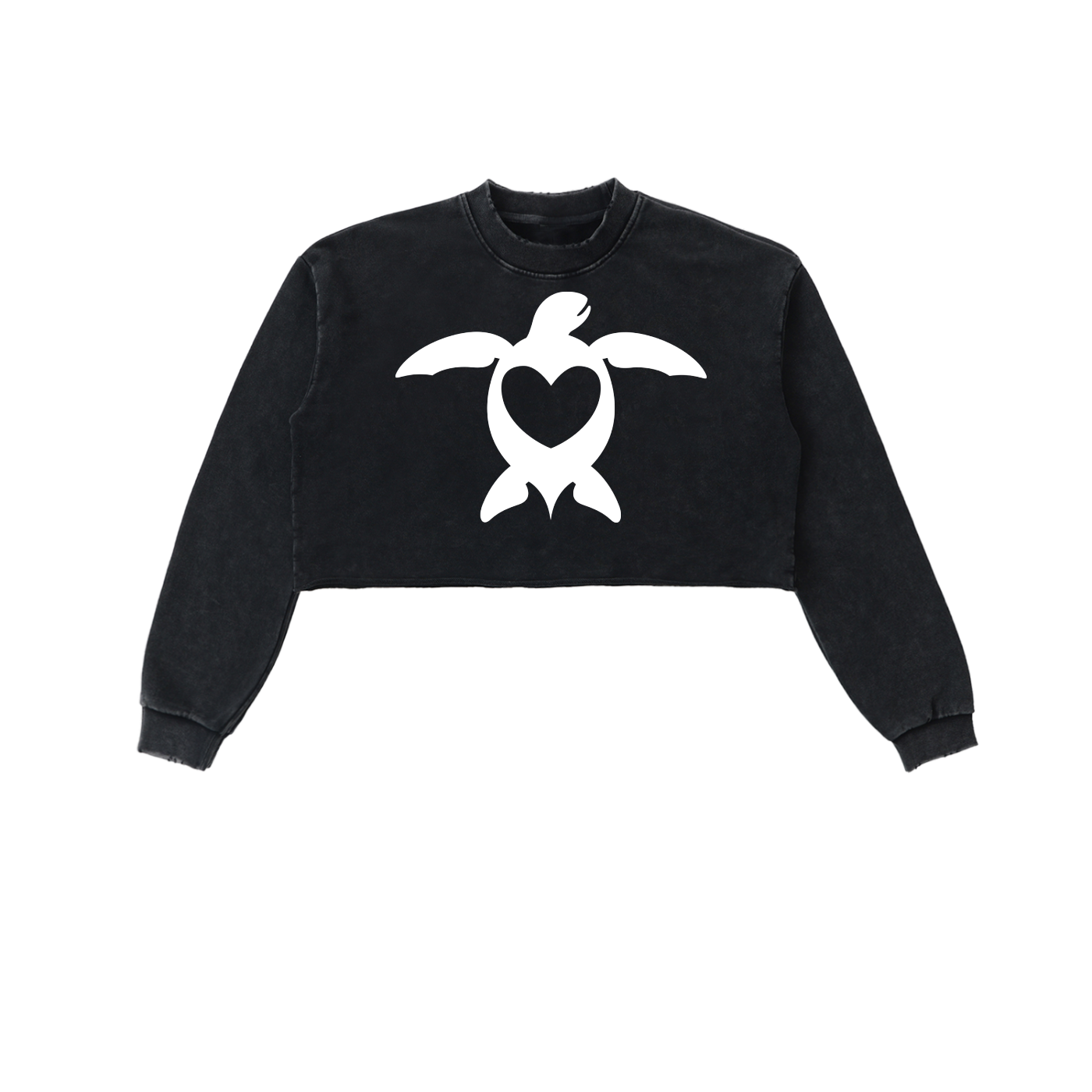 GURFER® TURTLE LOVE Snow Washed Raw Edge Cropped Sweatshirt