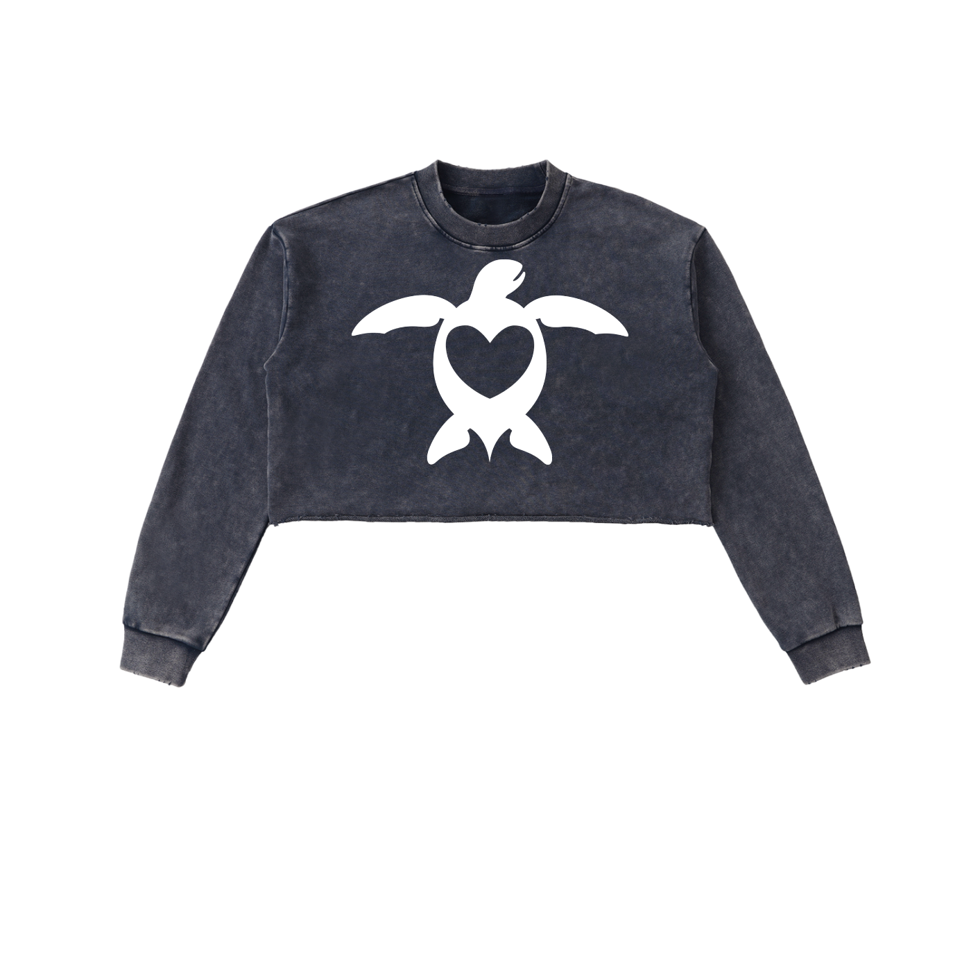 GURFER® TURTLE LOVE Snow Washed Raw Edge Cropped Sweatshirt